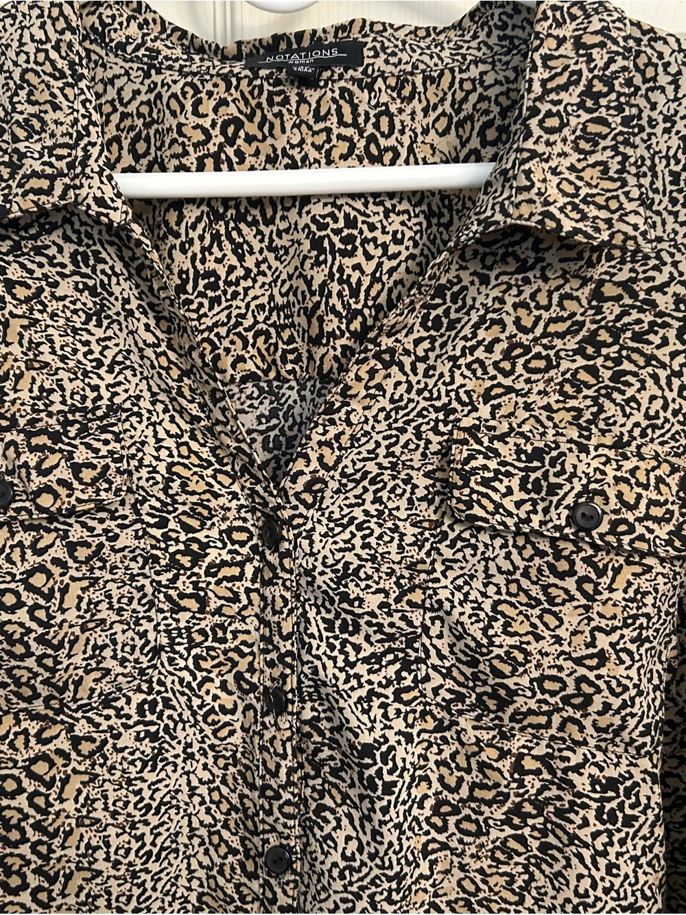 Notations Women’s Beige and Black Leopard-Print Button Down Shirt 3X